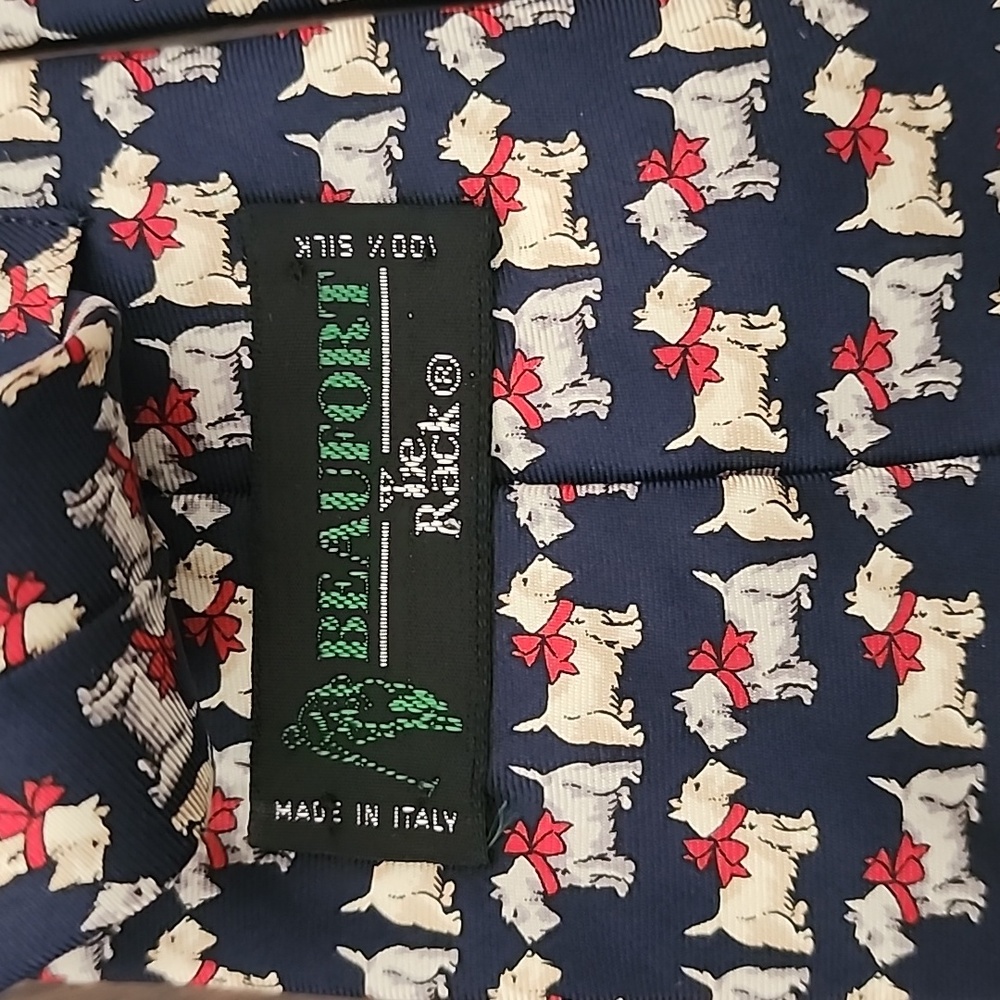 VINTAGE BEAUFORT Silk Dog Print Tie Navy Preppy Mens Necktie Yorkie Terrier - Picture 5 of 11